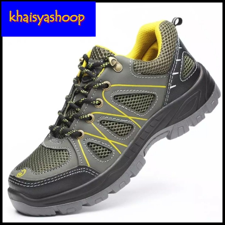 Safety Shoes / Sepatu Safety Hijau Garis Kuning Model Boot / Sepatu Safety Import / Sepatu