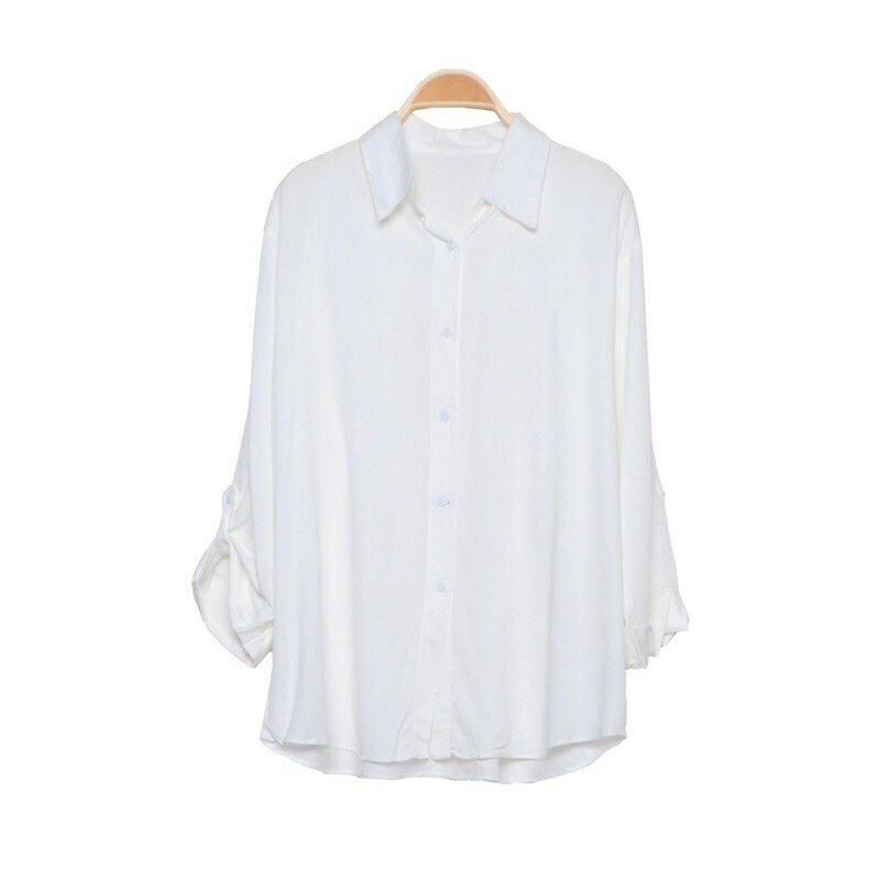 kemeja wanita polos rayon twill casual tangan skoder-Putih