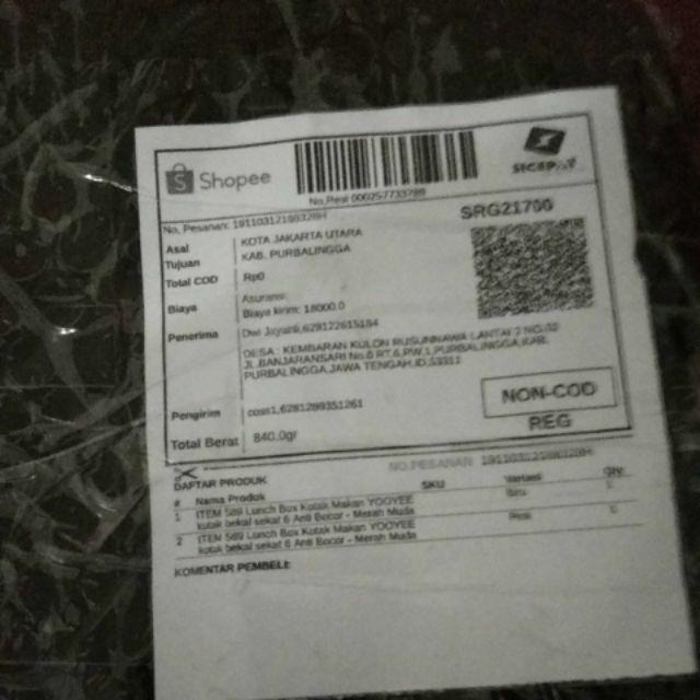 Item 589 Lunch Box Kotak Makan Yooyee Kotak Bekal Sekat 6 Anti Bocor - Merah Muda