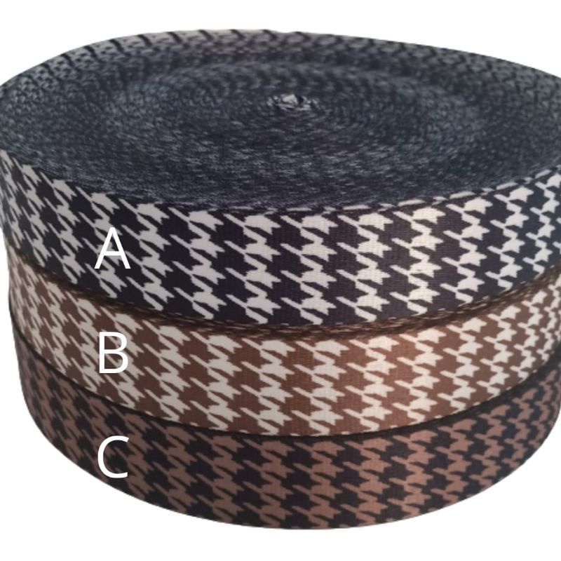 Webbing 3.8 cm motif houndstooth