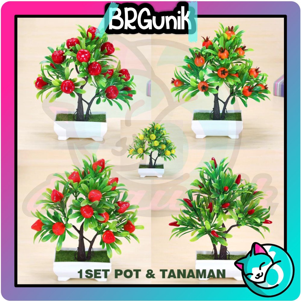 BRGUNIK Pot &amp; Bunga plastik Buatan Dekorasi Rumah/Kantor Pajangan Tanaman Artifisial Buah COD R195