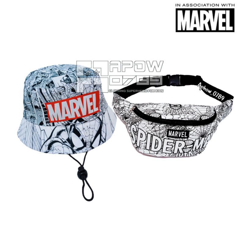 Waistbag anak laki-laki canvas karakter marvel gratis topi bucket - tas anak