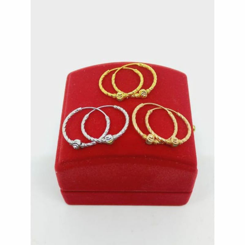 ANTING RING PERAK ASLI SILVER 925 LAPIS EMAS/ ANTING RING GYPSI UKIR + BOLA UKIR / ANTING FASHION WANITA TERBARU