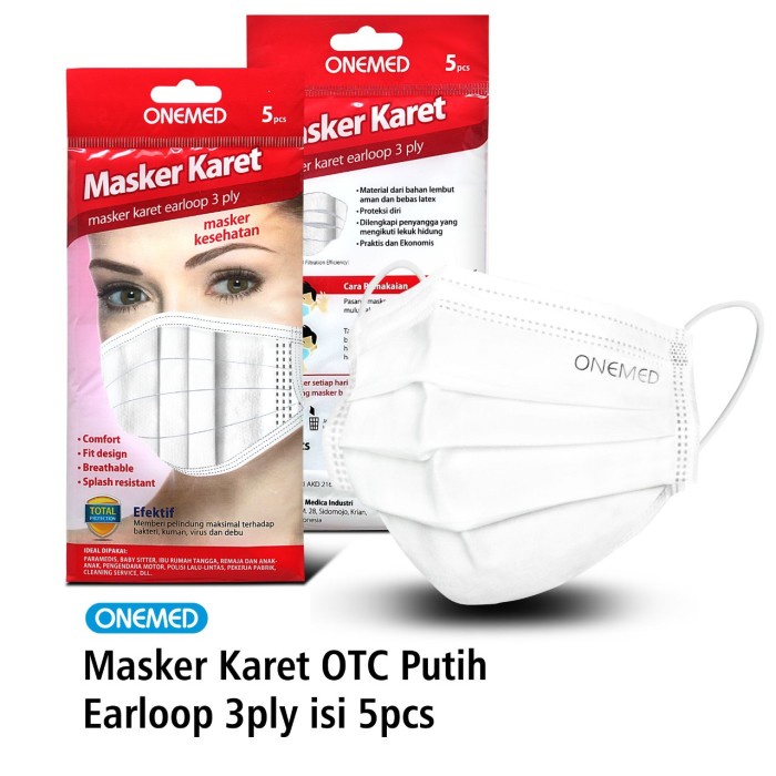 Masker Bedah Karet 3ply isi 5pcs OneMed - Putih OJB