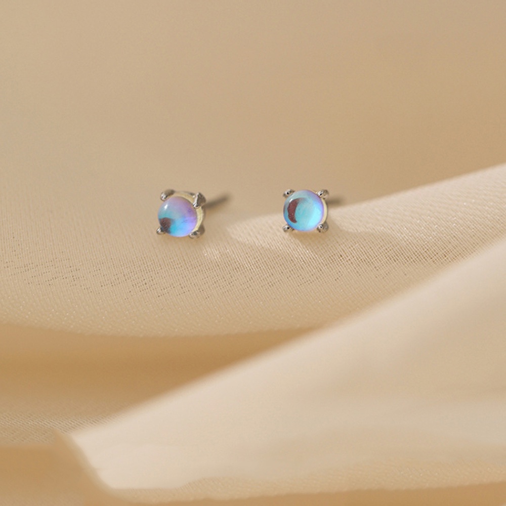 Anting Stud Mini Bentuk Bulat Geometris Moonstone Untuk Wanita