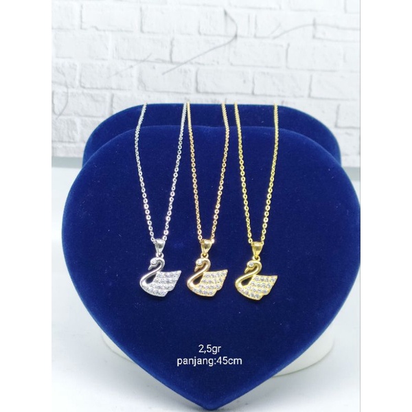 KALUNG PERAK 925 ASLI SILVER LAPIS EMAS/KALUNG RANTAI NORI VENSY KECIL+LIONTIN SWAN MATA PUTIH/ASLI 