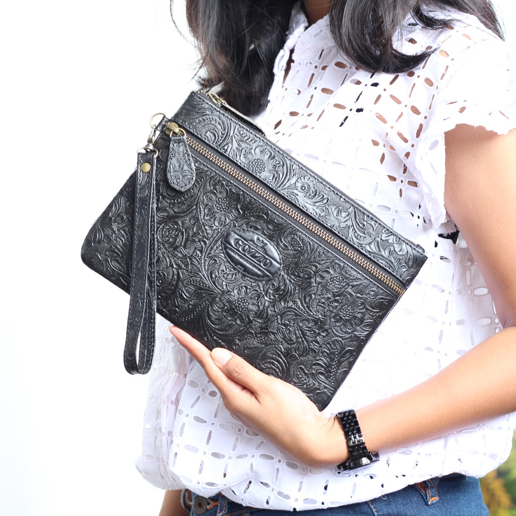 CLUTCH WANITA KULIT SAPI ASLI LAILY BATIK DOUBLE ZIPPER / FREE GRAVIR NAMA DI CLUTCH