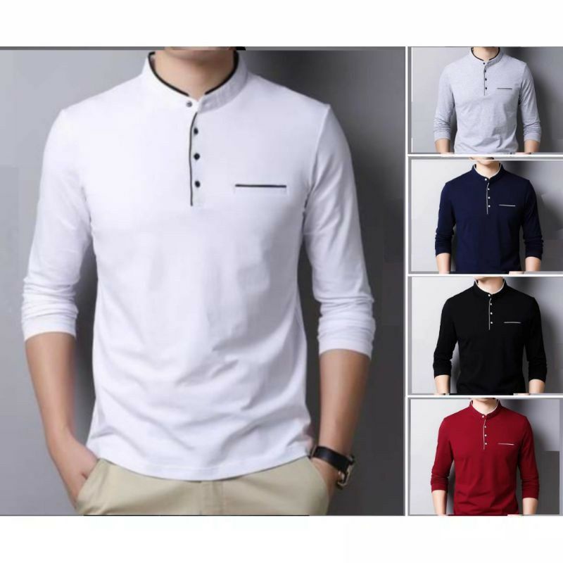 Kaos Pria Polo Big/Jumbo T-shirt Kerah Sanghai Lengan Panjang