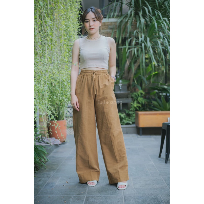 Lulu Cullotes Highwaist Long Pants | Celana Highwaist Wanita Lembut Linen Premium