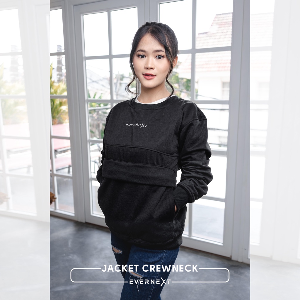 Jaket CREWNECK Wanita Sweater Polos Cewek Kantong Cardigan