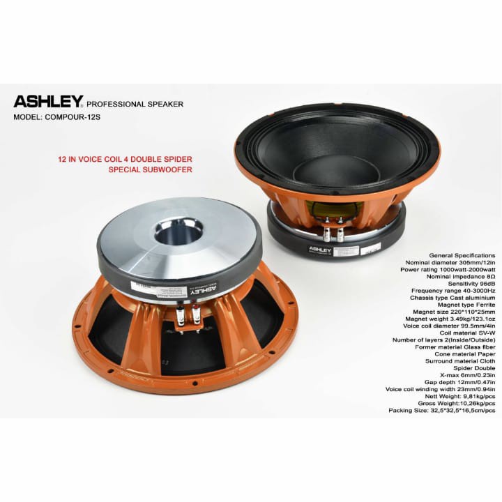 komponen speaker ashley compour 12s special subwoofer fre packing kayu