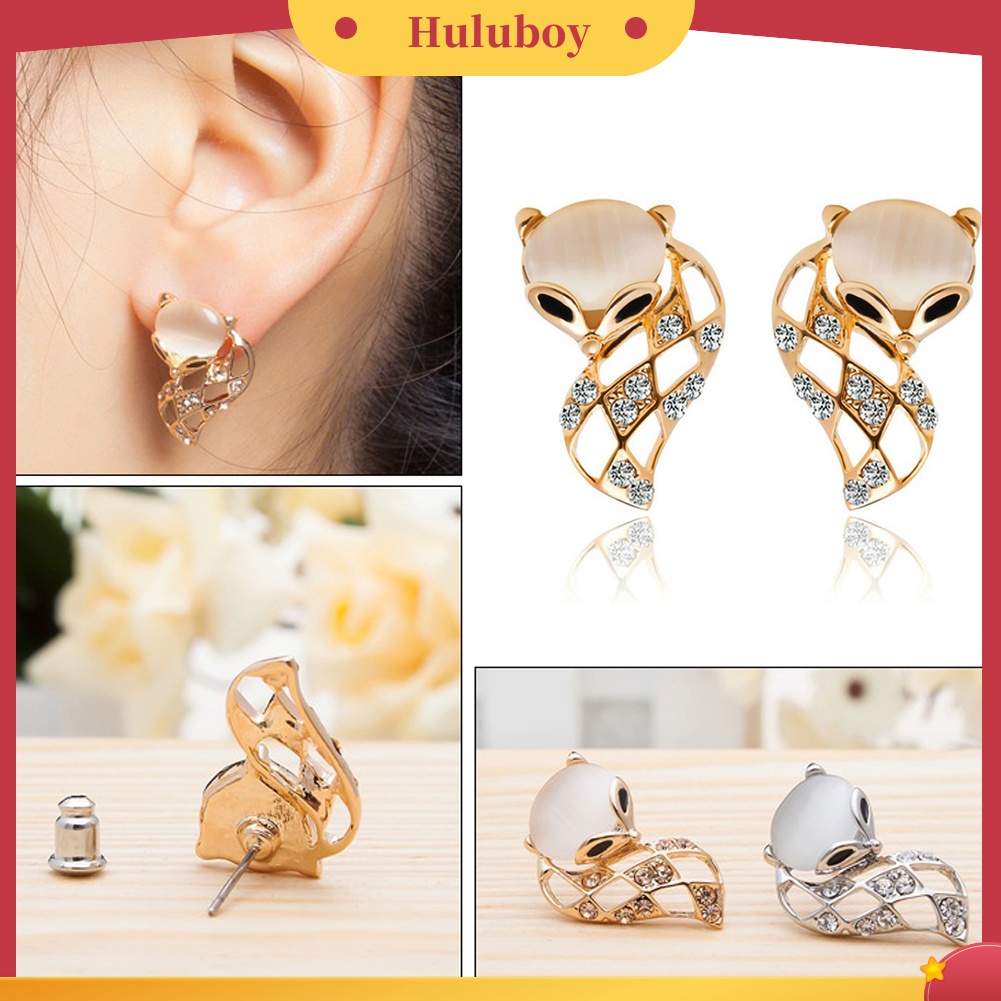 Hu Hu Hu Hu Hu Alat Bantu Pasang Kacamata♡ Anting Tusuk Wanita Bentuk Rubah Hollow Hias Opalberlian Imitasi Untuk Pestaclub