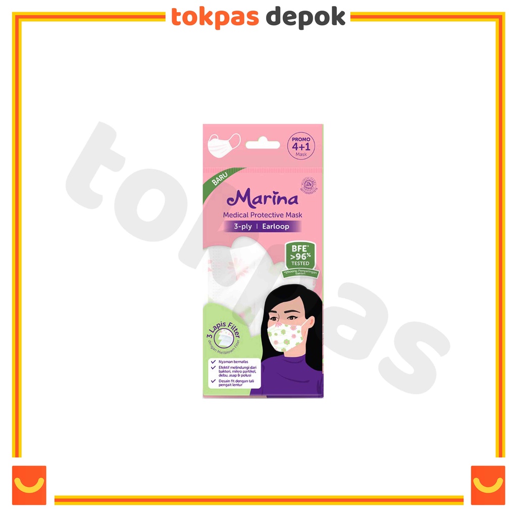 Marina Masker Medis Headloop 3 ply Motif Bunga 5 pcs Disposable TE-063