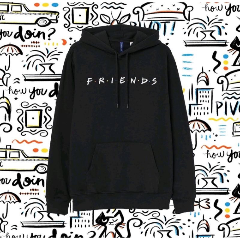 Hoodie Jaket Pria Wanita HnM H&amp;M Friends Black Full Tag