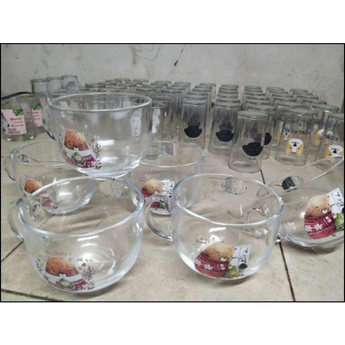 MUG CEREAL CUSTOM - FULL PRINT - GELAS KACA BENING UNIK (BISA SATUAN)