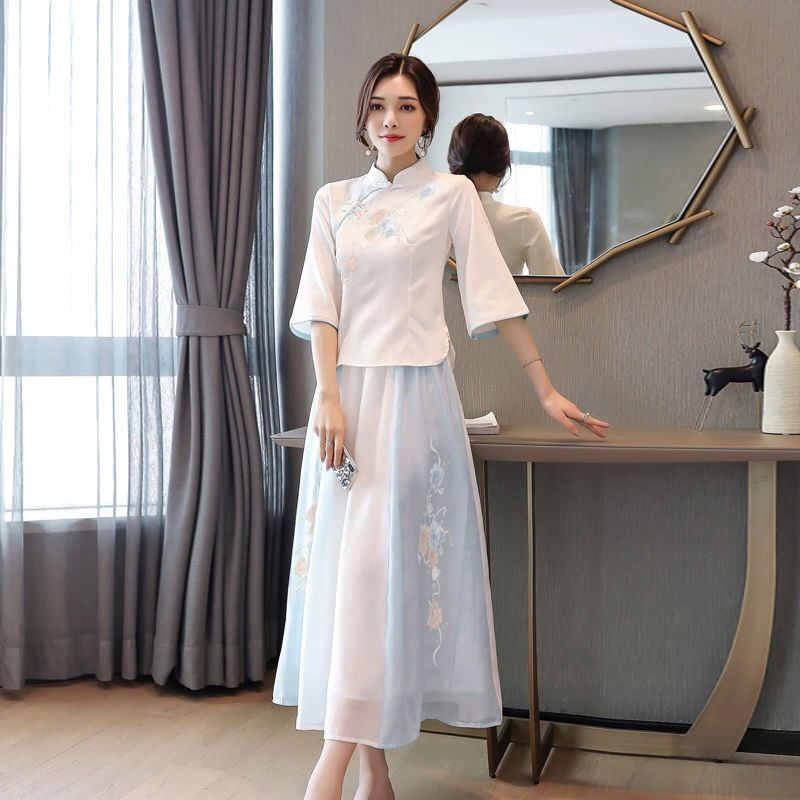 2024 new Hanfu women's Han element dress Republic of China style women's student dress ancient Hanfu