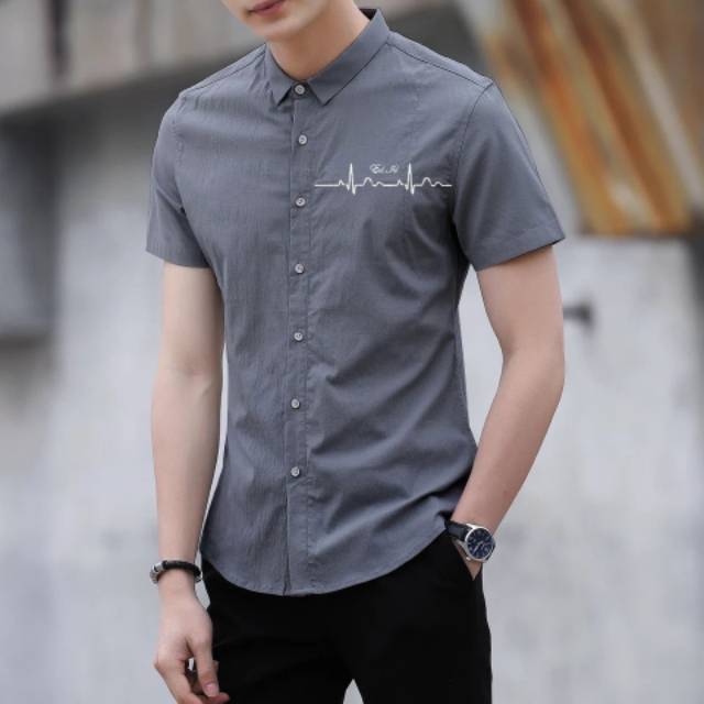 TOTOTAshop.kemeja PARROT pria slimfit LOGO BORDIR PREMIUM bahan katun stretch Lengan pendek