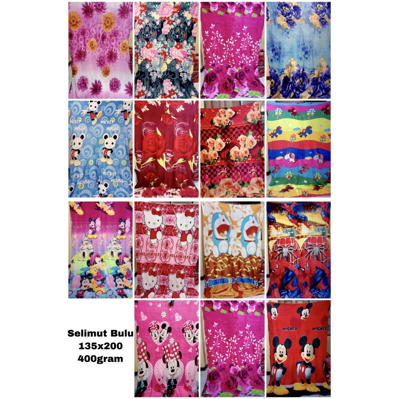 Selimut Bulu Karakter Anak Tebal Lembut &amp; Halus Termurah Motif Bunga &amp; Karakter Anak &quot;Ivanka&quot; Ukuran 135x200