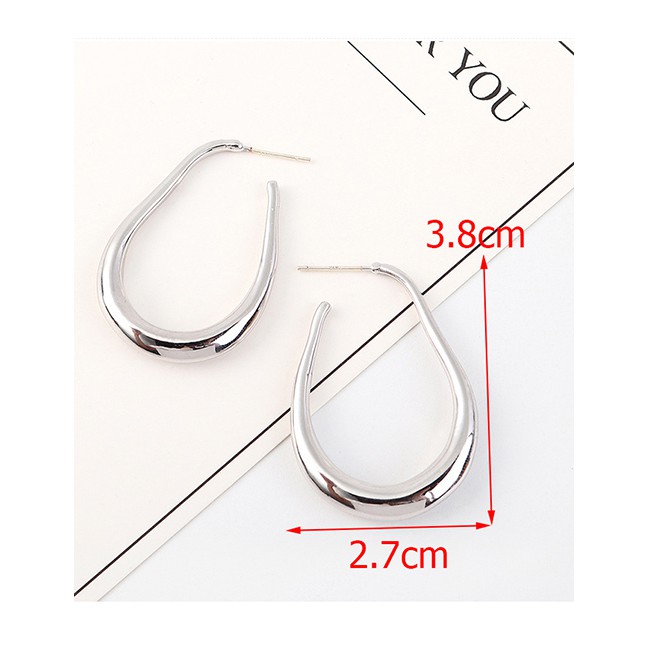 LRC Anting Tusuk Fashion Platinum Plated Circle Cutout S925 Silver Needle Earrings Y62745