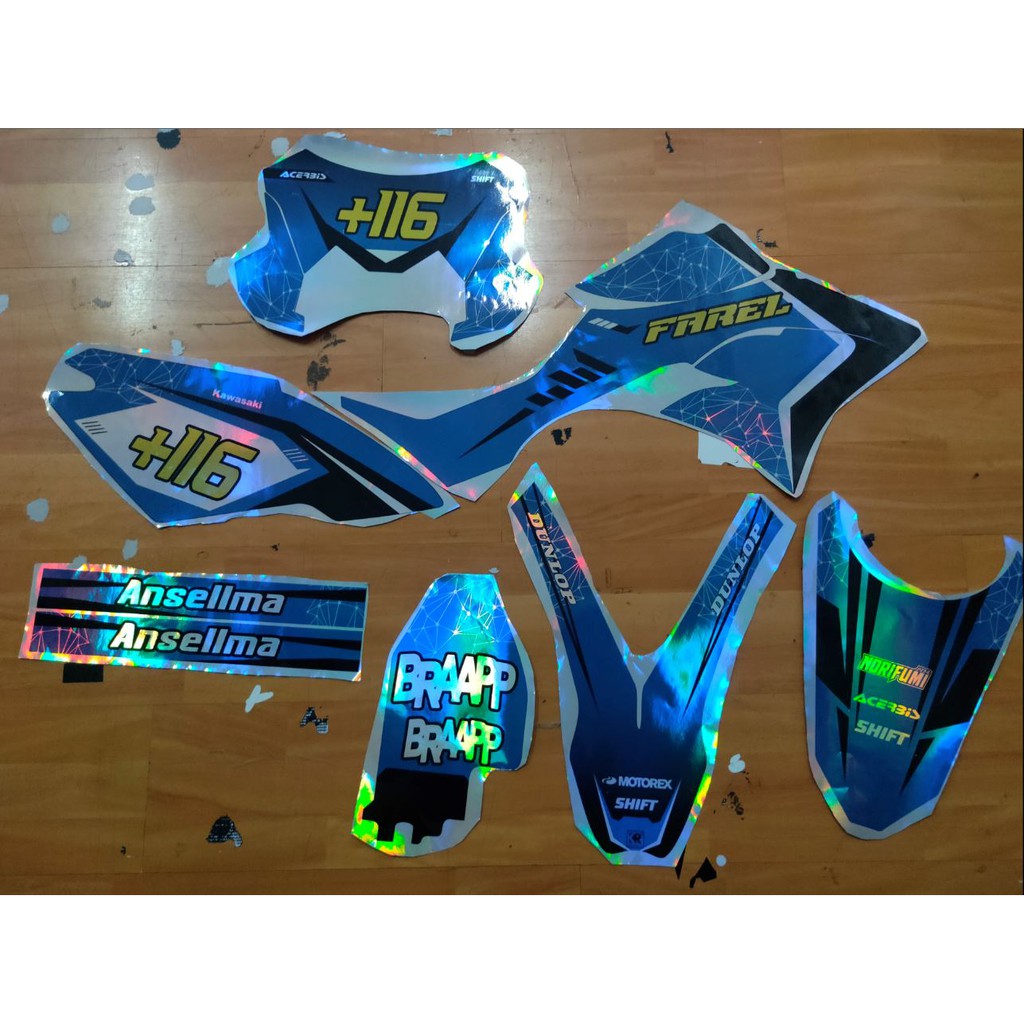 Stiker decal fullbody KLX BF / D-tracker NEW HOLOGRAM pelangi REQUEST NOMOR, NAMA,SPONSOR