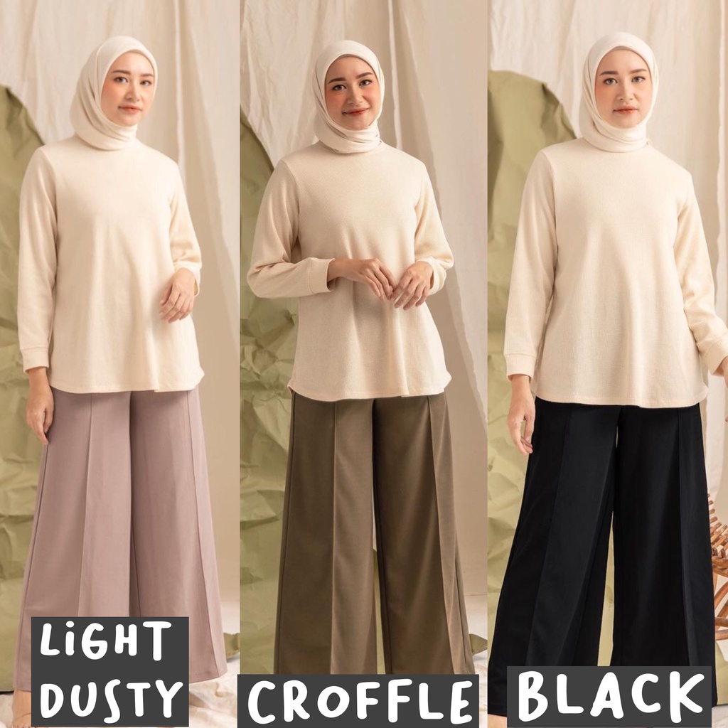 WIDE CULLOTE LIGHT DUSTY BLACK CROFFLE S/M L/XL HEAVEN LIGHTS CELANA KULOT HL READYSTOCK FREEBOOK