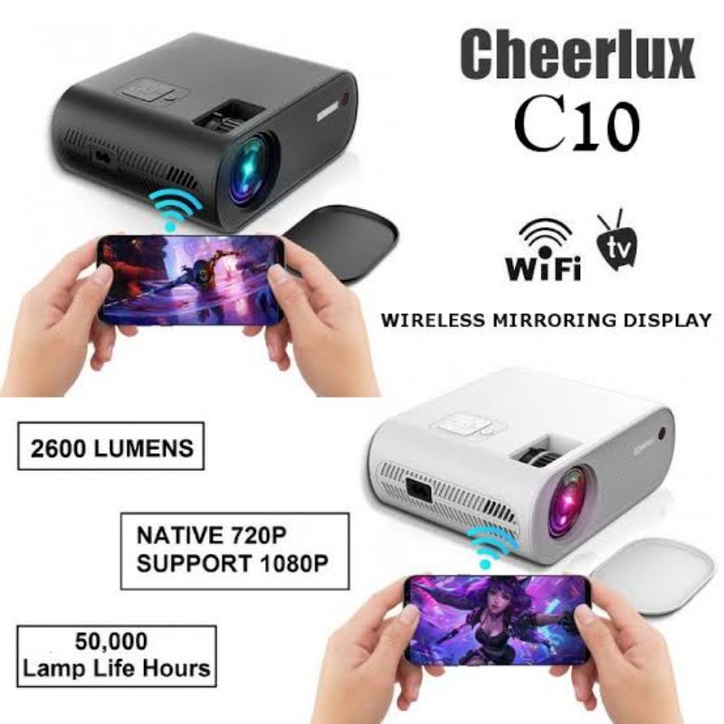 Projector Cheerlux C10 WIFI Tv Tuner Mini Proyektor 2600 Lumens 1080P - Hitam