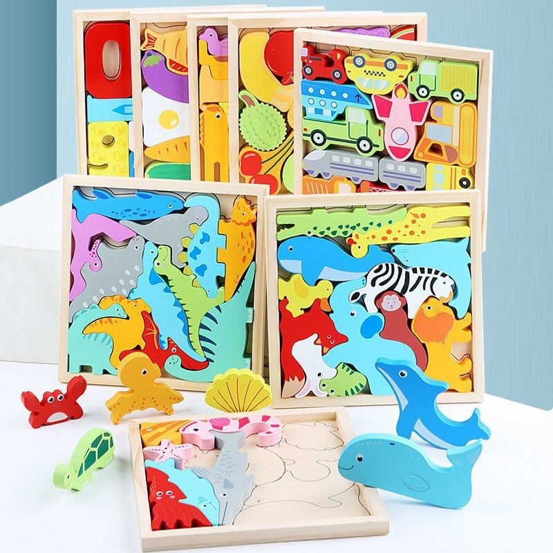 Wooden Blocks Puzzle Tetris Animals Fruit Dino Vehicle / 3D Puzzle