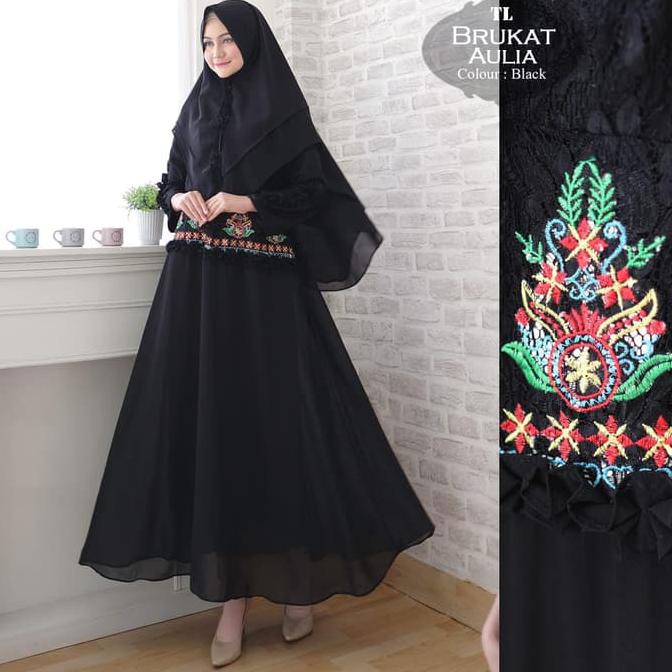 Syari Ceruty Aulia Black TL gamis wanita ceruty hitam