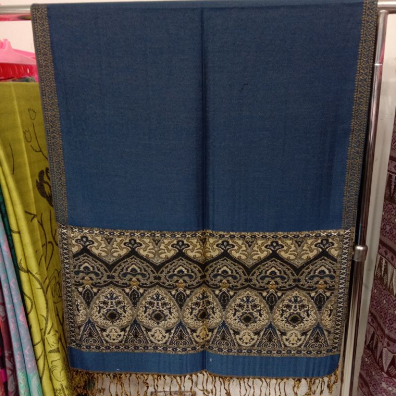 Pashmina Cashmere motif | Selendang | Scarf | Syal | Shawl |-Navy
