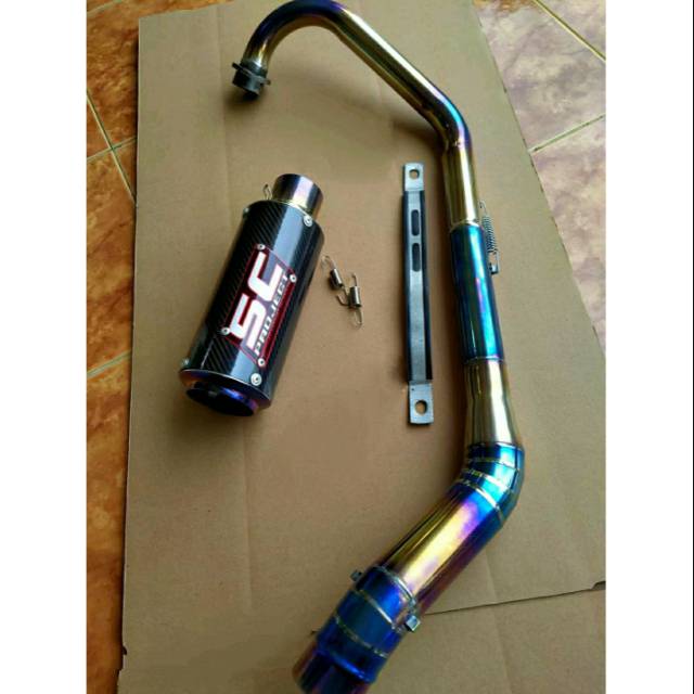 Knalpot Racing SC karbon leher blue gold vixion cb cbr r15 gsx satria sonic dll