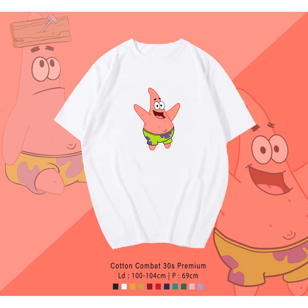 PATRICK HAPPY  / TERMURAH BAJU KAOS KATUN WANITA/ PRIA UNISEX LENGAN PENDEK / TUMBLR TEE /  OVERSIZE