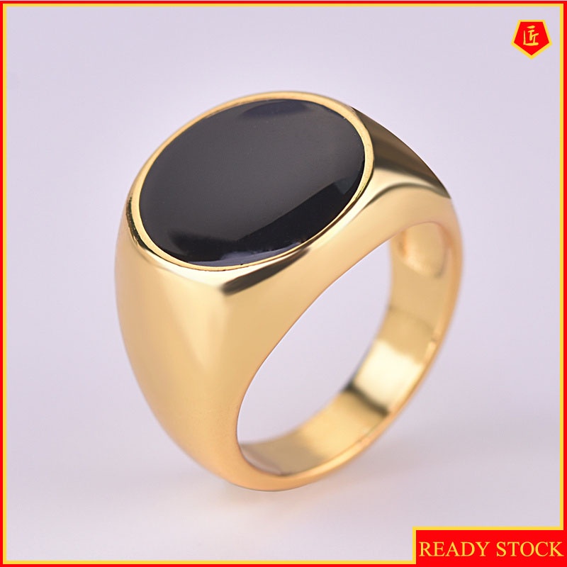 [Ready Stock]18K Gold Black Agate round Ring