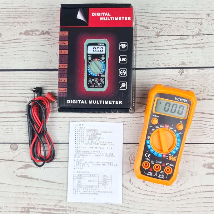 Junejour Mini Digital Multimeter AC/DC Voltage Tester - VC830L - Orange