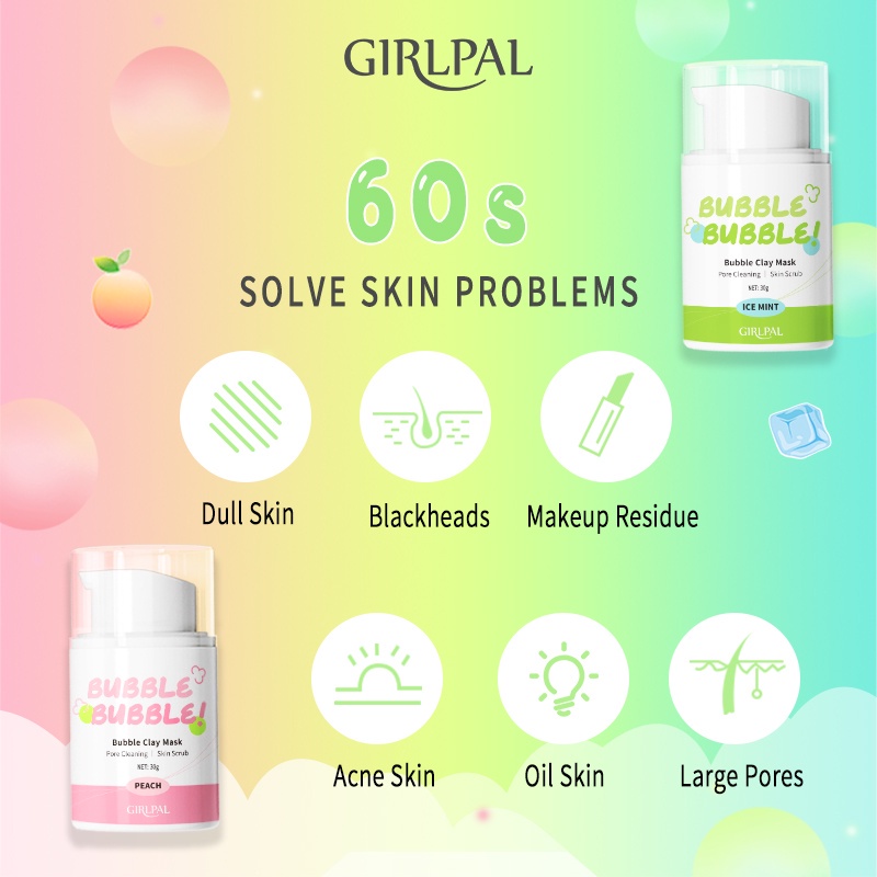 GIRLPAL Oil Control Bubble Clay Mask Deep Cleaning Brightens Face Masker 30g