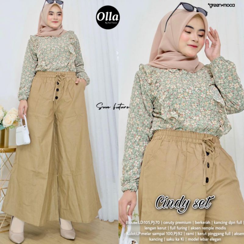 Cindy Set By OLLA • Setelan Wanita • Atasan Blouse Kemeja Kulot Celana Panjang Wanita Muslim Set