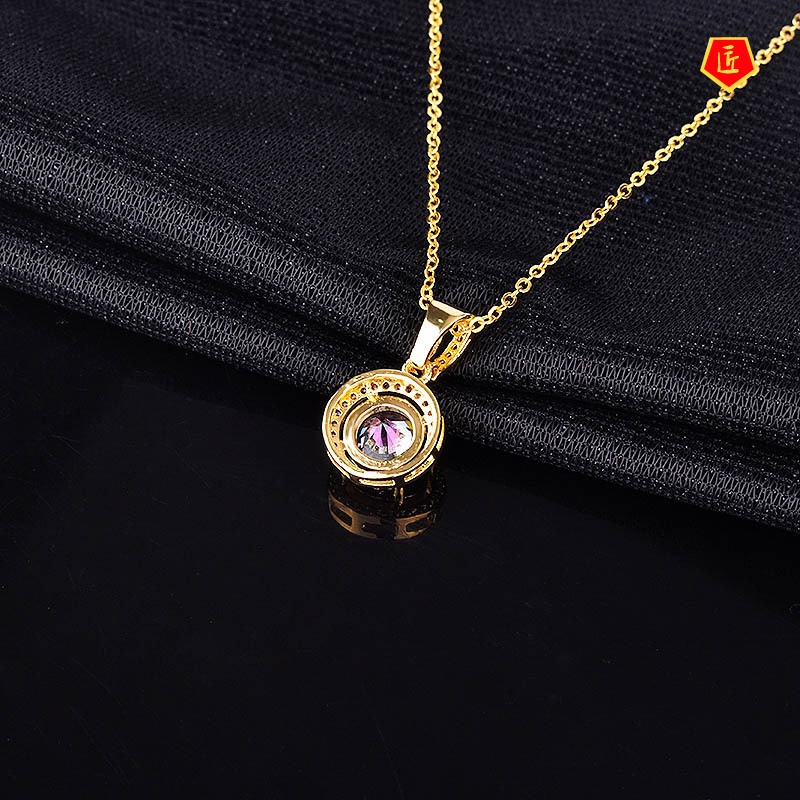 [Ready Stock]2 Karat Colorful Crystals Necklace Women's Simple Fashion All-Matching