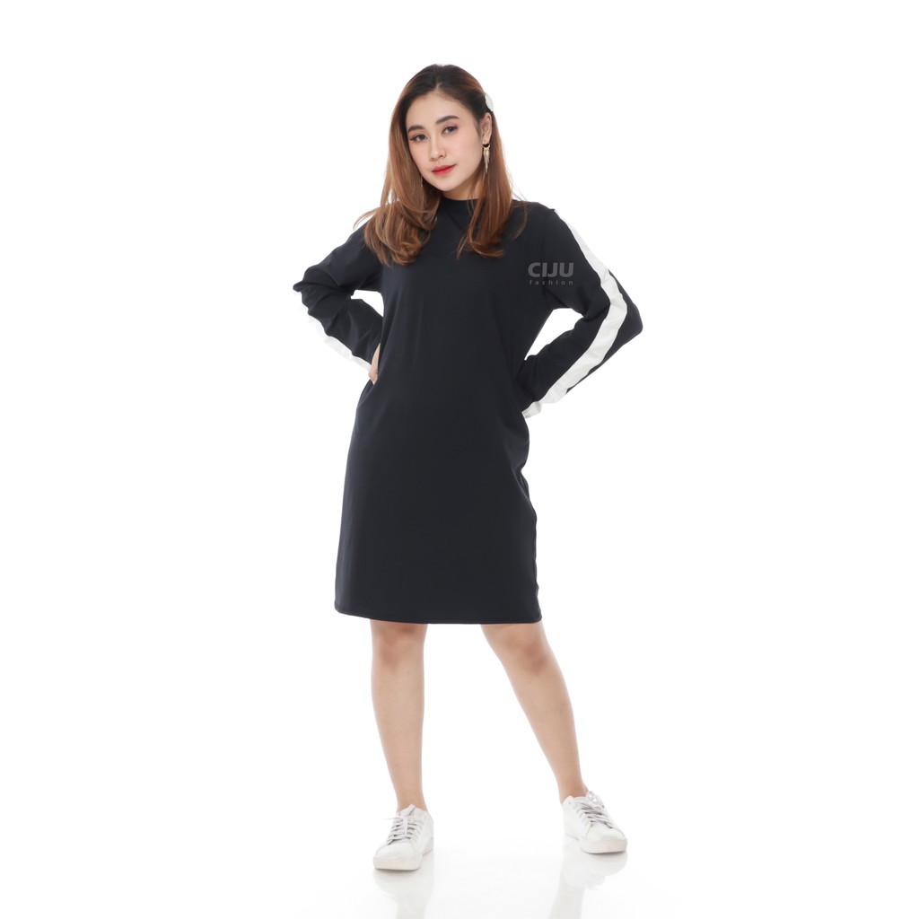 Comfy Line Dress Gaun Santai Wanita Lengan Panjang Midi WFH