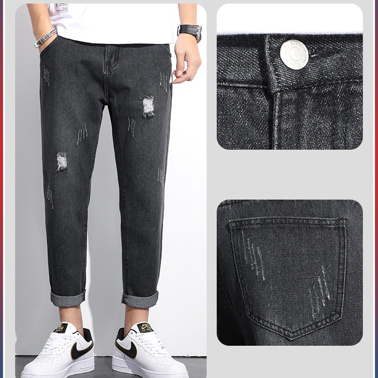 Celana jeans pria sobek tambal Celana jeans hitam pria Celana jeans pria slimfit celana jeans denim pria jeans cowok