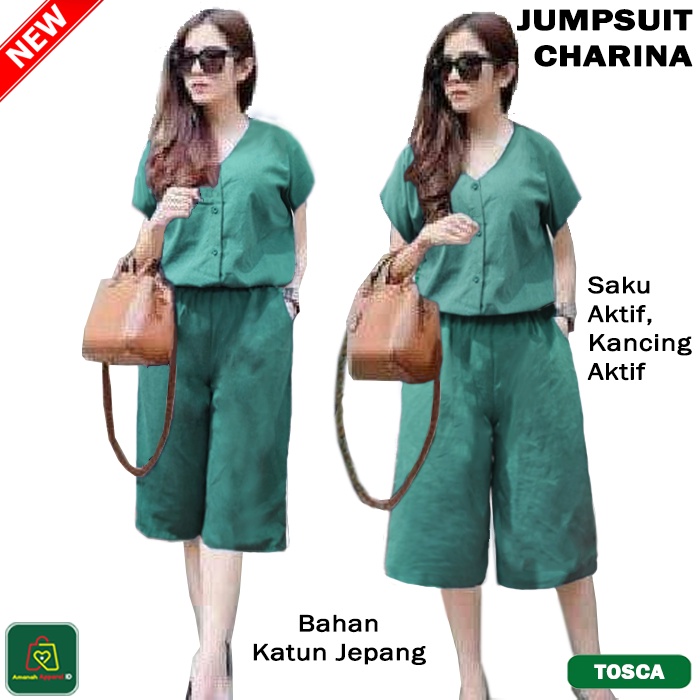 Baju Setelan Wanita JUMPSUIT CHARINA Bahan Katun Jepang Premium Big Size XL TERBARU TERMURAH TERLARIS / 14049