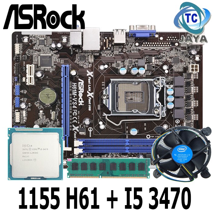 Mobo LGA 1155 H61 Asrock + Processor Core I5 3470 dan RAM 2GB