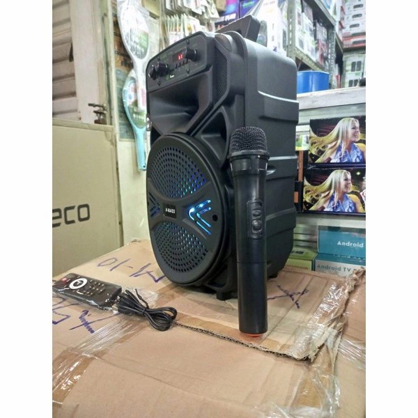 COD SPEAKER BLUETOOTH WIRELESS FLECO 8'5 INCH F-8606M PLUS MIC WIRELESS KARAOKE + REMOTE X-BASS//SPEAKER SALON AKTIF X-BASS F-8606M//SPEAKER KARAOKE//SPEAKER WIRELESS