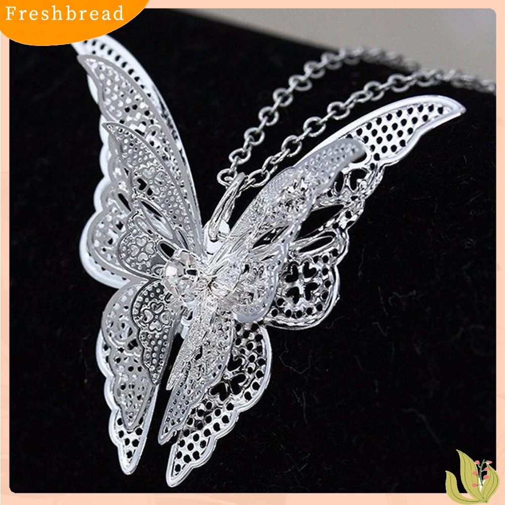 [TERLARIS]Women Fashion Silver Plated 3-layers Butterfly Hollow Pendant Necklace Jewelry Gift