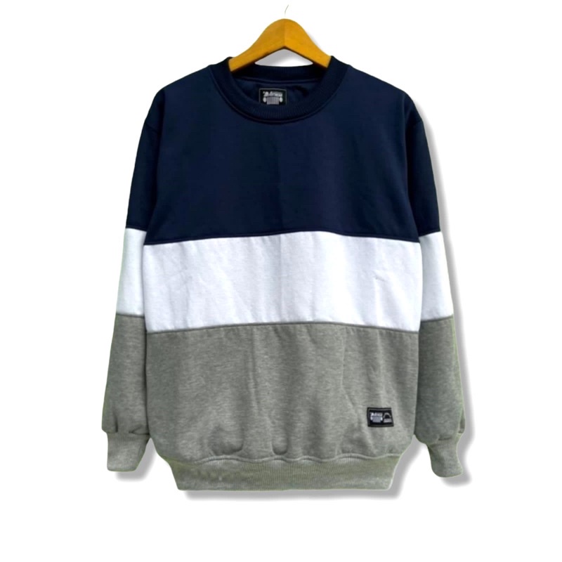 Sweater Crewneck 3D Navy putih Abumuda Sweater Kombinasi Pria Wanita