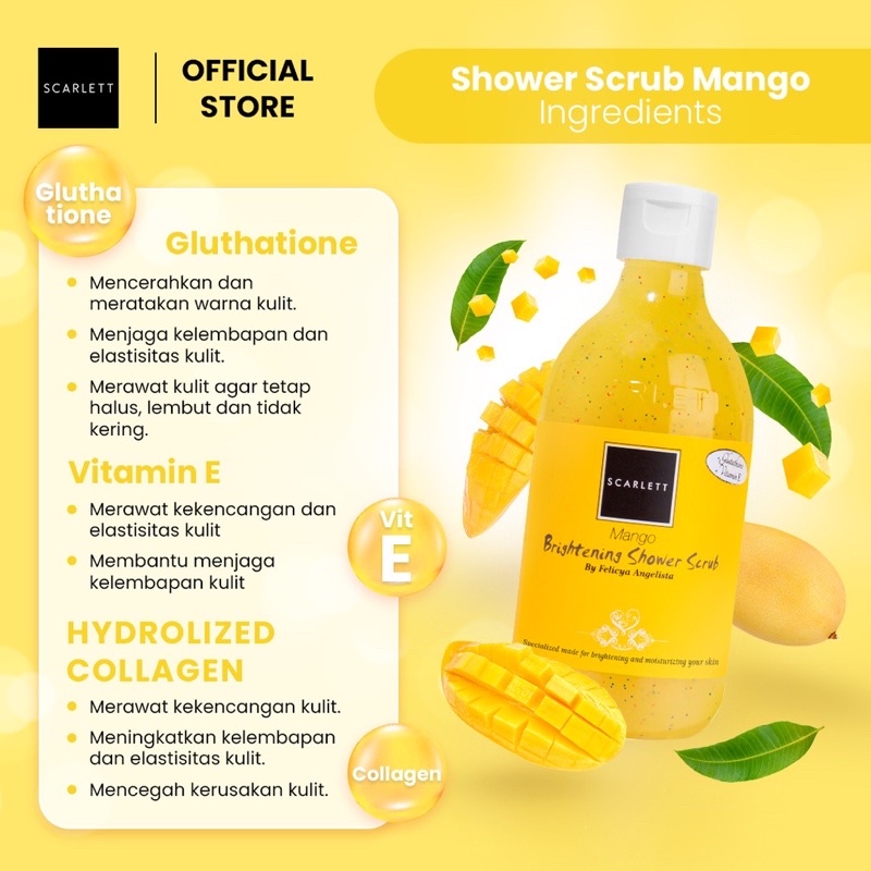 Scarlett Whitening Shower Scrub Manggo 300ml