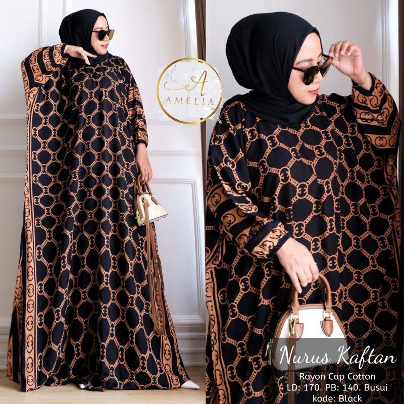 Nurus Kaftan Wanita Rayon Batik Premium Gamis Jumbo Kekinian Dress Bigsize LD 170 cm