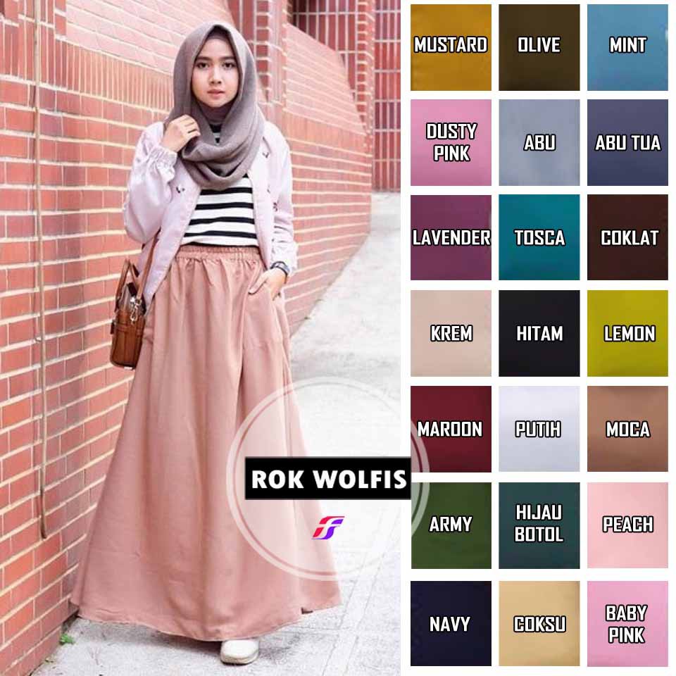 Rok Wolfis Polos / Rok Panjang/  Rok Muslim Polos/ Rok Panjang 95