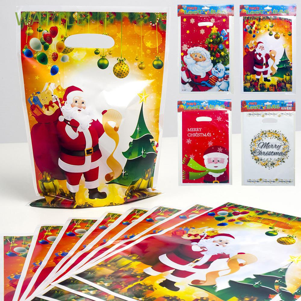 10pcs Kantung Tas Wadah Permen Cookie Dengan Gambar Santa Claus