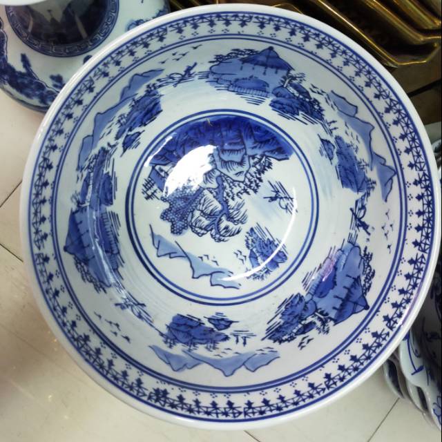 Mangkok keramik putih biru/ Mangkuk keramik import