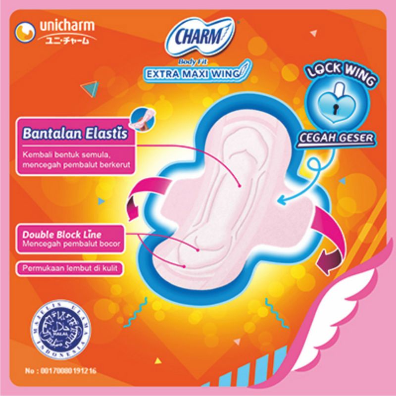 Charm Body Fit Wing / Non Wing 23 cm isi 8 / 10 / 20 / 30 pads - Pembalut Wanita Menstruasi