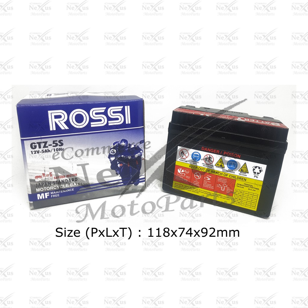 Aki Motor Rossi GTZ-5S YTZ3 GTZ4V YTZ4V YTX4L YB4LA YB4LB GTZ5S YTZ5S RTZ5S 12V 5Ah Karisma Beat Mio